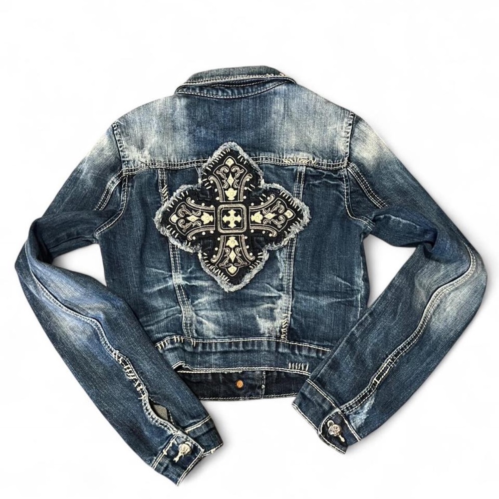 Miss Me Y2K Distressed Blue Denim Jacket Size S - Picture 5 of 5